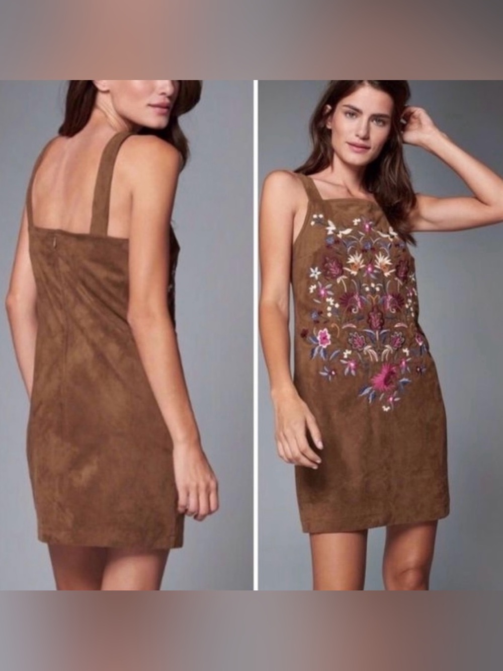 Abercrombie & Fitch Velvet Embroidered Floral Square Neckline Brown Dress Size 0